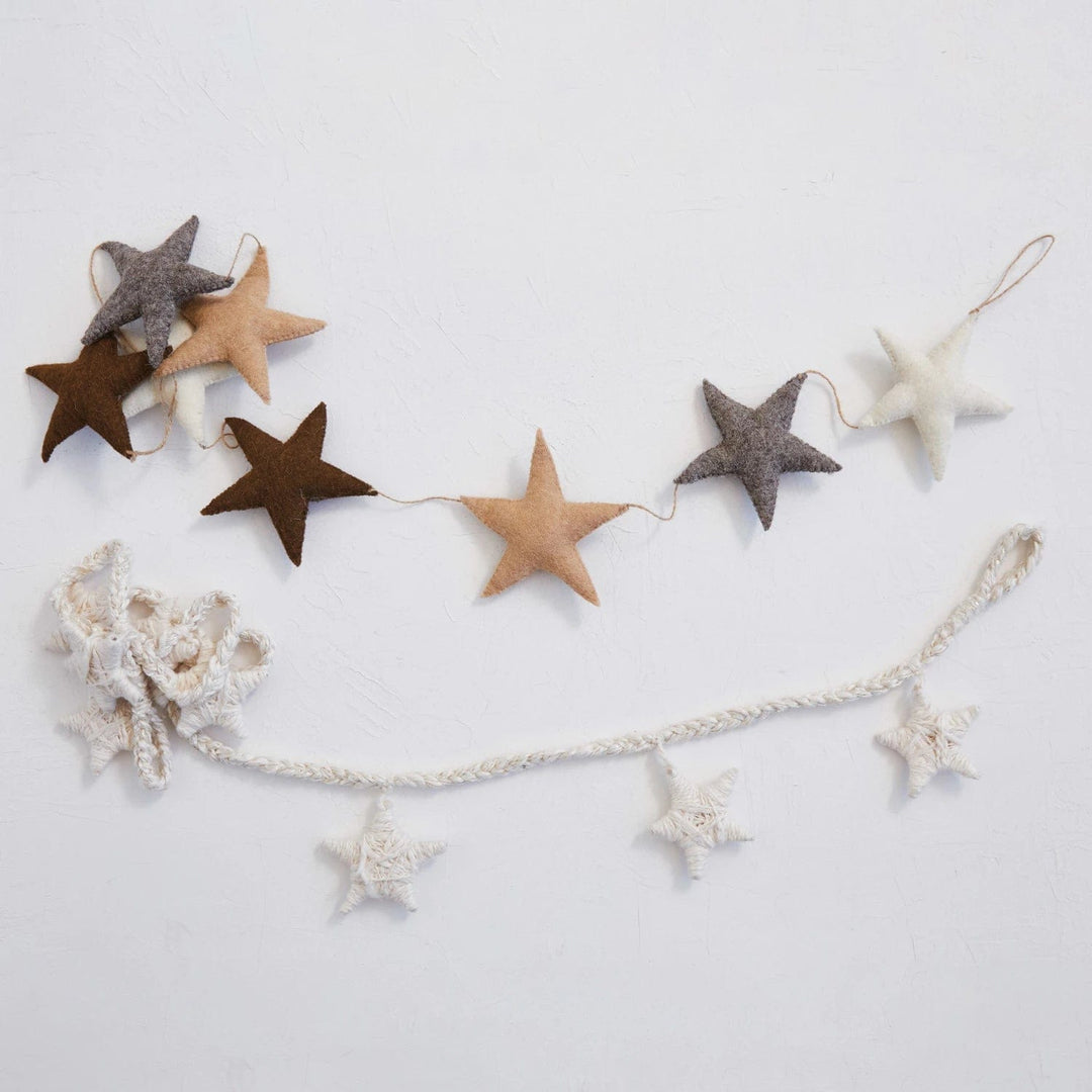 Creative Coop Garland Handmade Wool Felt Star Garland, Multi Color