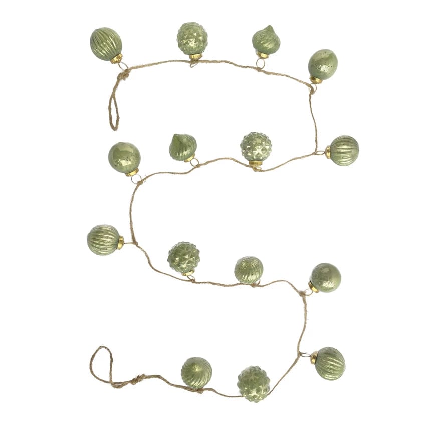 Creative Coop Garland Mercury Glass Ball Ornament Garland w/ Jute Cord