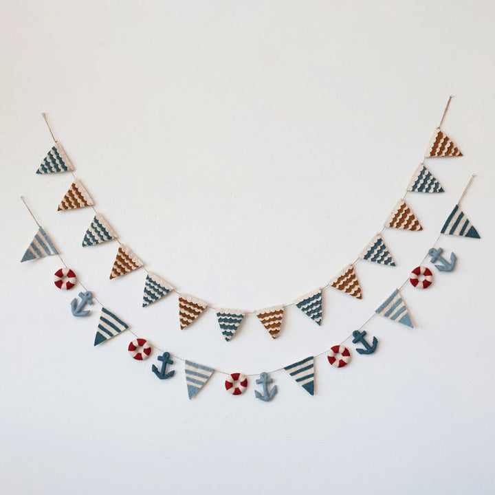 Creative Coop Garland Wool Felt Pennant Garland w/ Anchors & Life Preservers