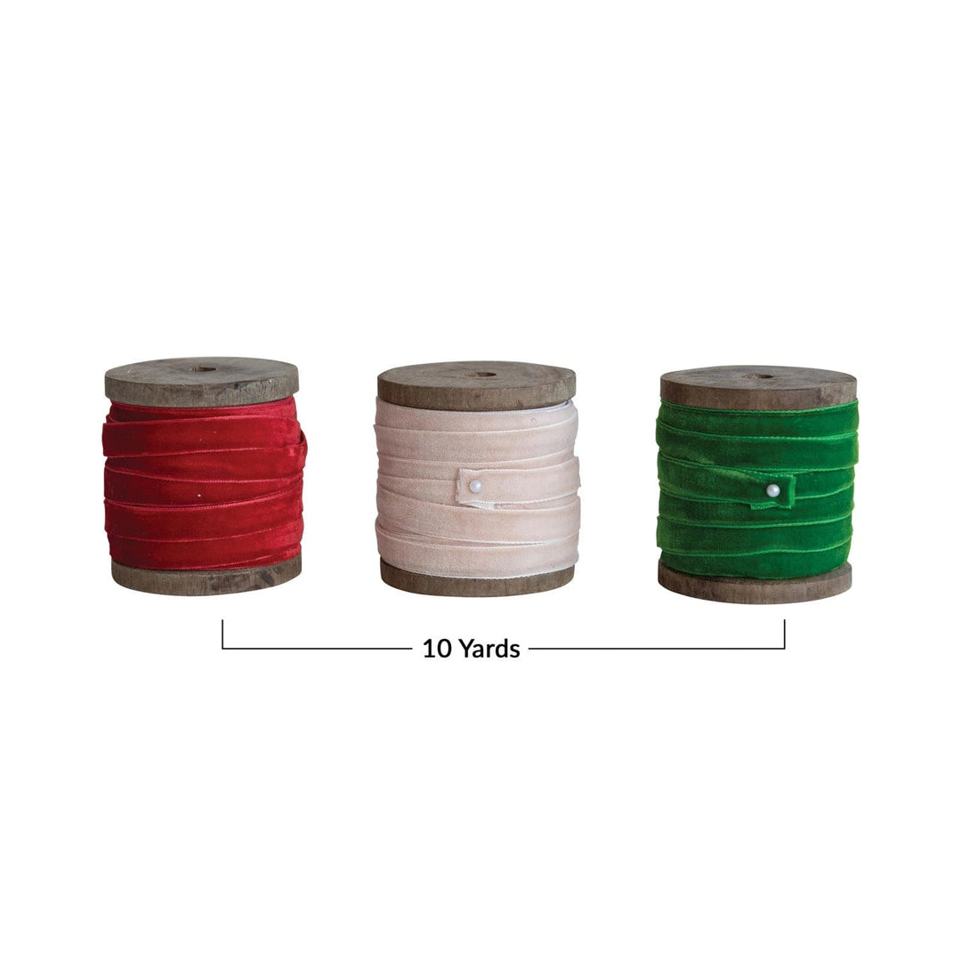 Creative Coop Gift Wrapping 10 Yard Velvet Ribbon on Wood Spool | 3 Colors