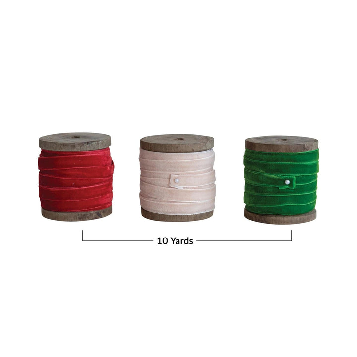 Creative Coop Gift Wrapping 10 Yard Velvet Ribbon on Wood Spool | 3 Colors