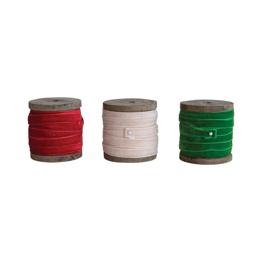 Creative Coop Gift Wrapping 10 Yard Velvet Ribbon on Wood Spool | 3 Colors