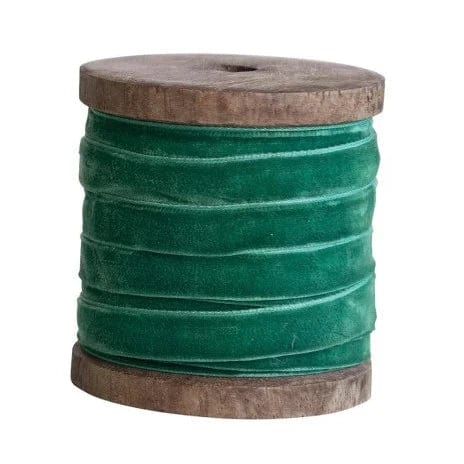 Creative Coop Gift Wrapping Forest 10 Yard Velvet Ribbon on Wood Spool | Green | 3 Colors