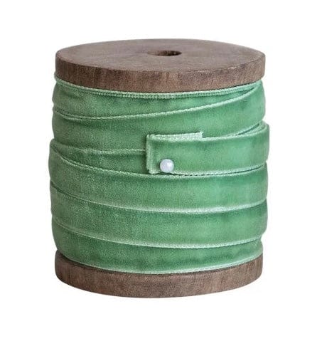 Creative Coop Gift Wrapping Jade 10 Yard Velvet Ribbon on Wood Spool | Green | 3 Colors