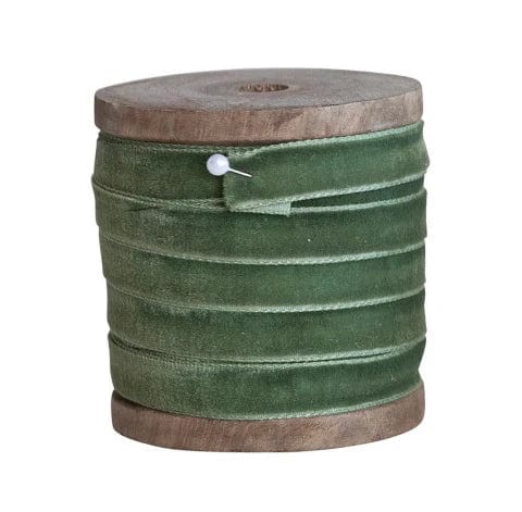 Creative Coop Gift Wrapping Olive 10 Yard Velvet Ribbon on Wood Spool | Green | 3 Colors