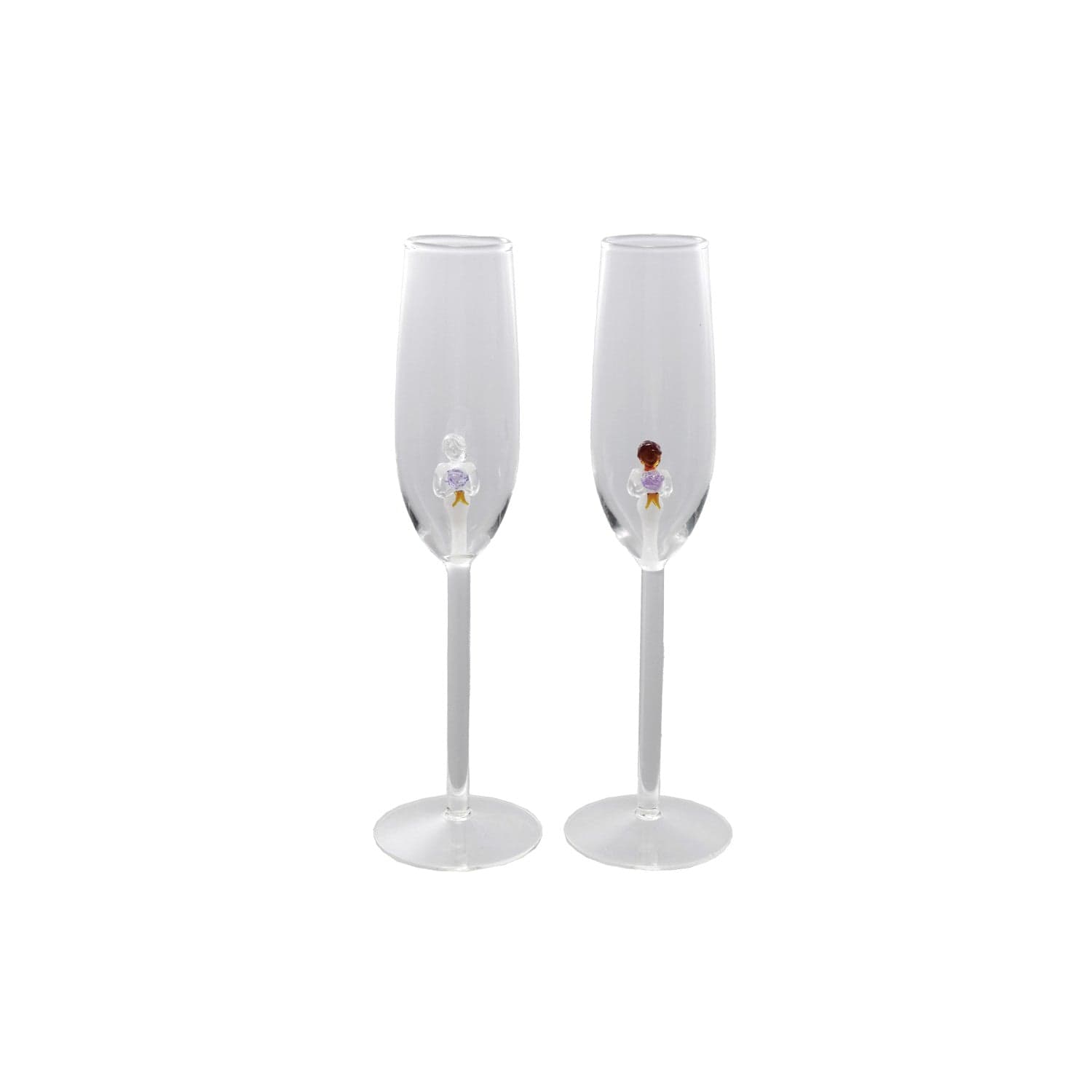 Creative Coop Gifts 6 oz. Stemmed Champagne Glass w/ Hand-Blown Bride Inside, 2 Styles