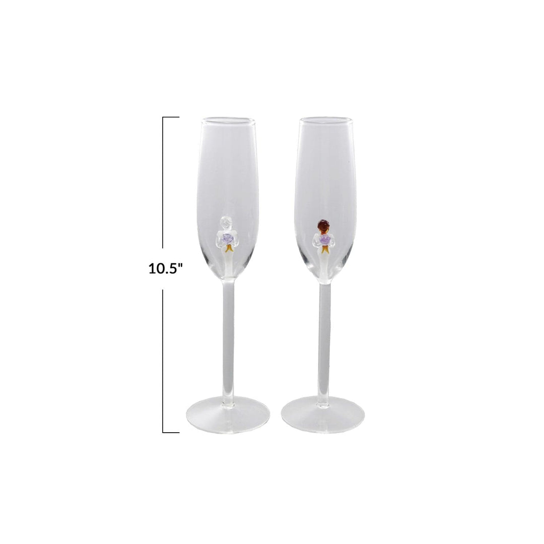 Creative Coop Gifts 6 oz. Stemmed Champagne Glass w/ Hand-Blown Bride Inside, 2 Styles