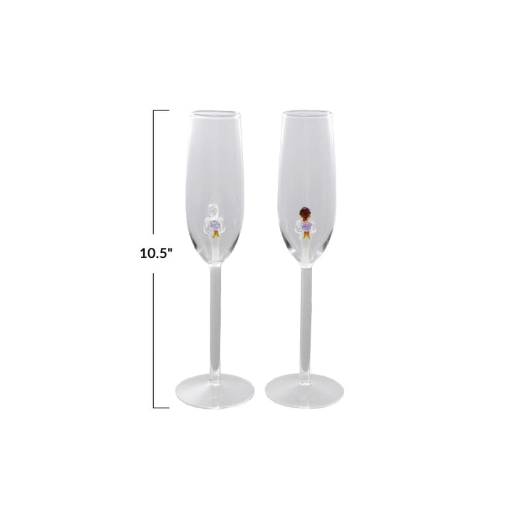 Creative Coop Gifts 6 oz. Stemmed Champagne Glass w/ Hand-Blown Bride Inside, 2 Styles