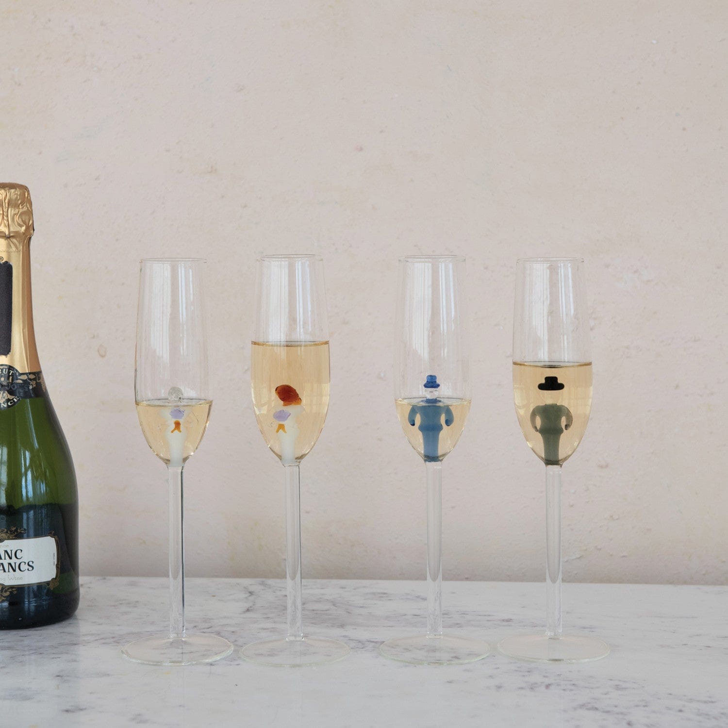 Creative Coop Gifts 6 oz. Stemmed Champagne Glass w/ Hand-Blown Bride Inside, 2 Styles