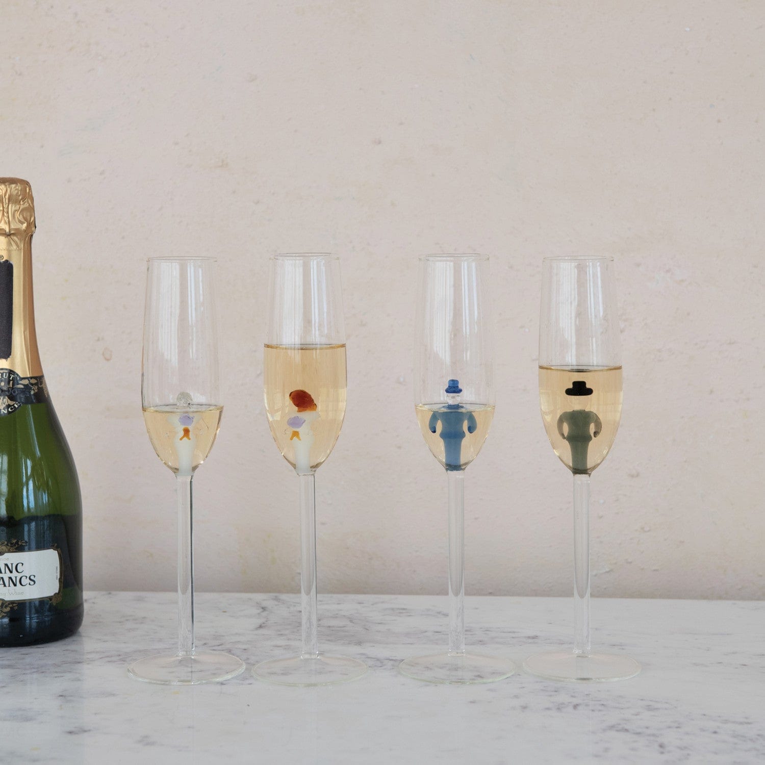 Creative Coop Gifts 6 oz. Stemmed Champagne Glass w/ Hand-Blown Groom Inside