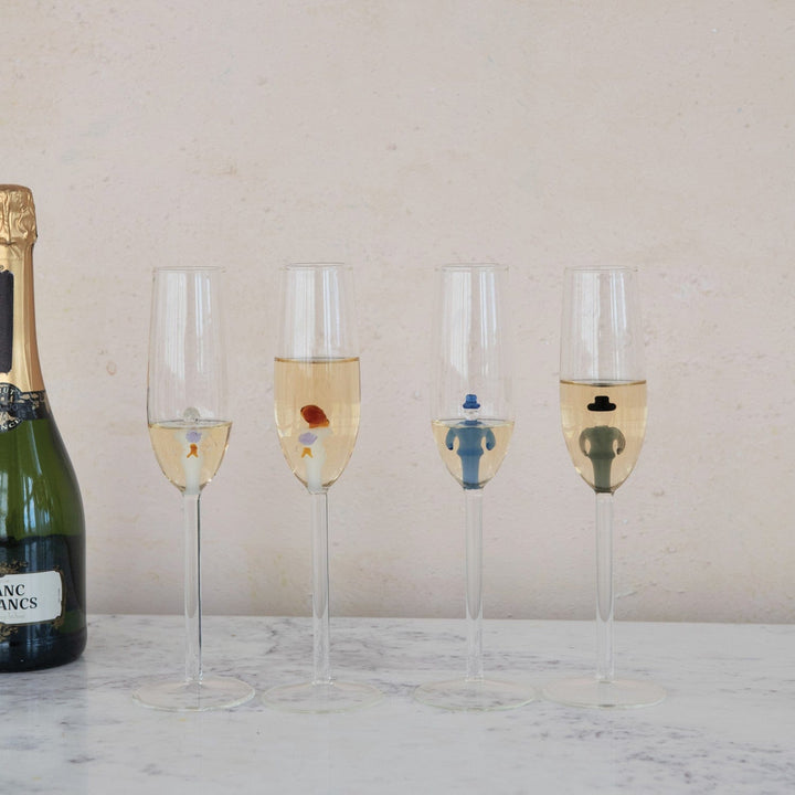 Creative Coop Gifts 6 oz. Stemmed Champagne Glass w/ Hand-Blown Groom Inside
