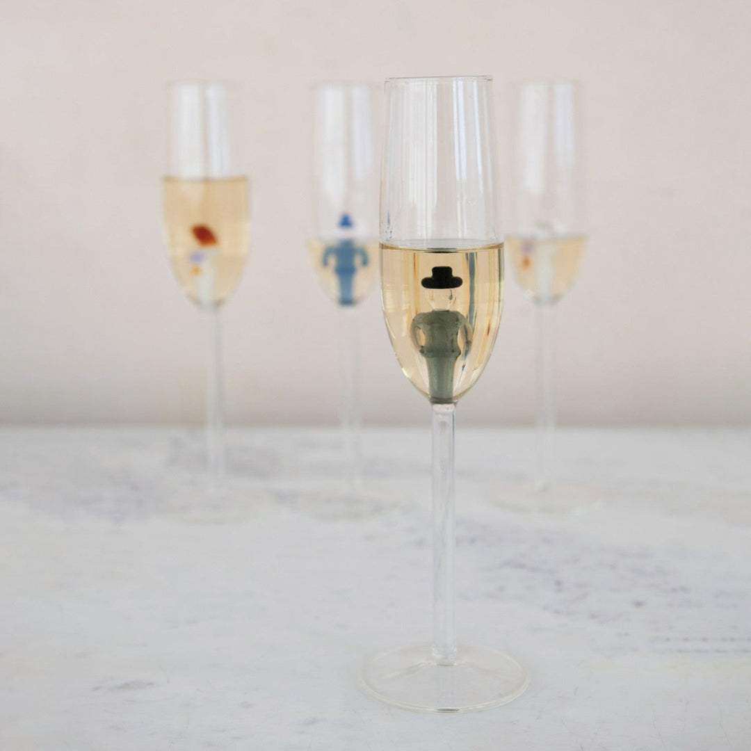 Creative Coop Gifts 6 oz. Stemmed Champagne Glass w/ Hand-Blown Groom Inside