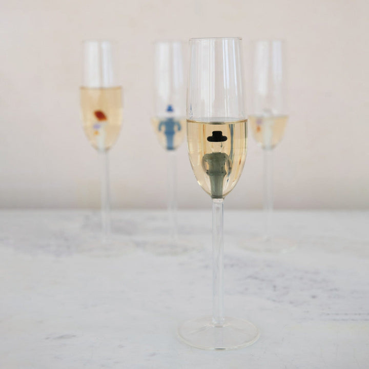 Creative Coop Gifts 6 oz. Stemmed Champagne Glass w/ Hand-Blown Groom Inside