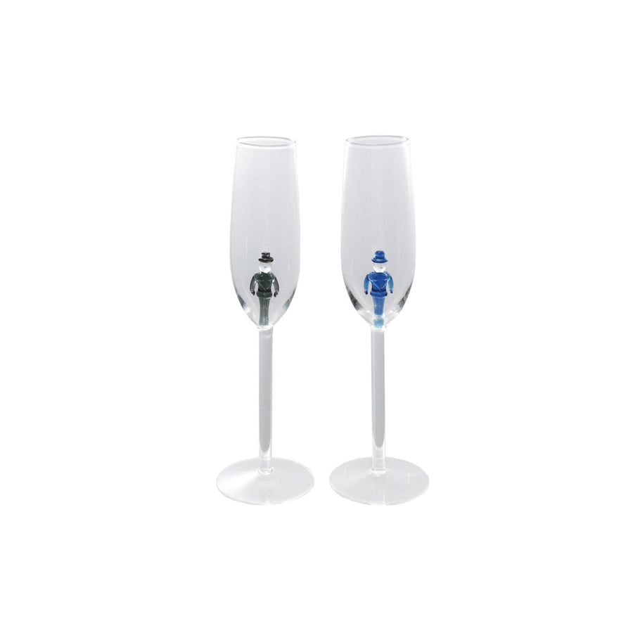 Creative Coop Gifts 6 oz. Stemmed Champagne Glass w/ Hand-Blown Groom Inside, 2 Styles