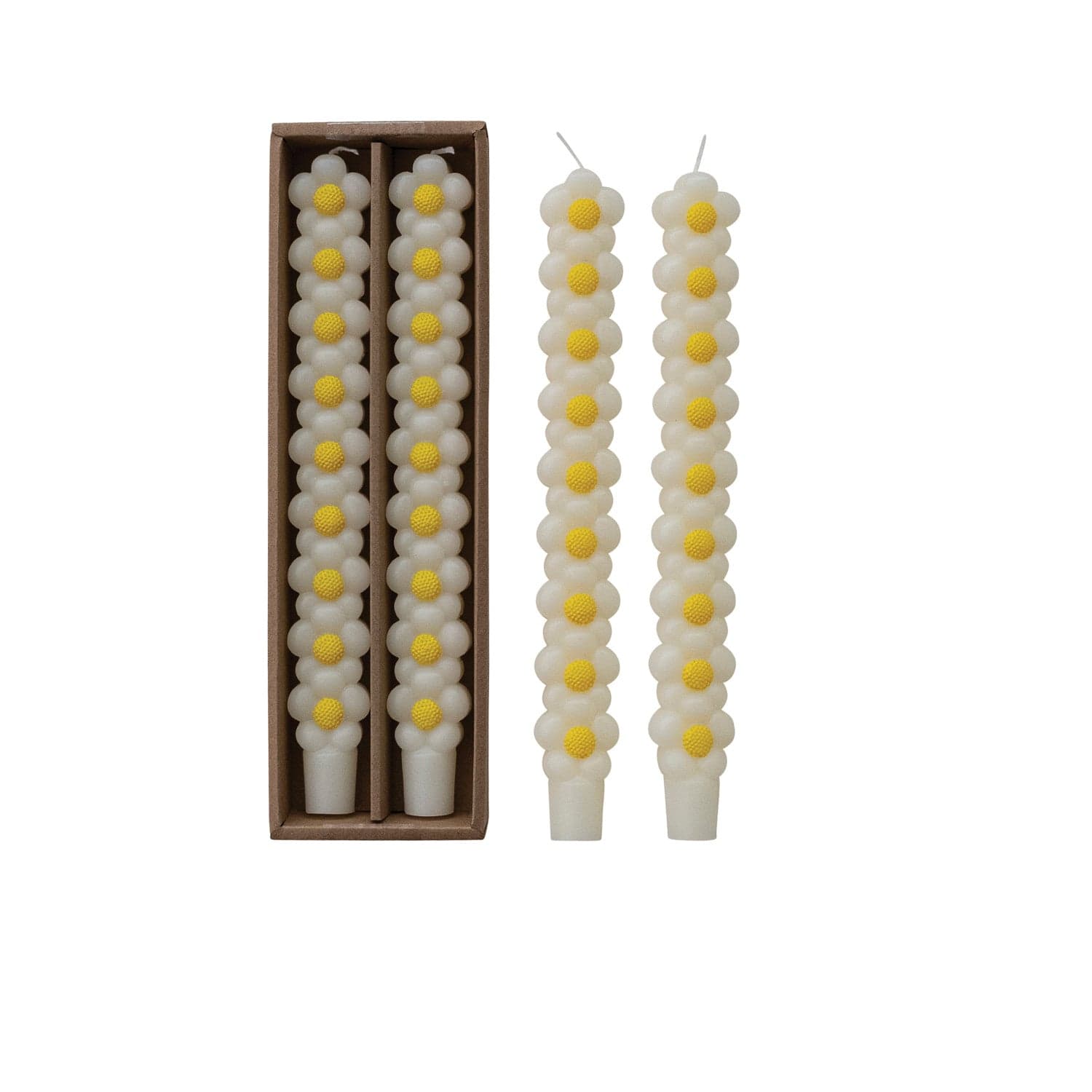 Creative Coop Gifts Unscented Stacked Daisy Shaped Taper Candles in Box, Set of 2