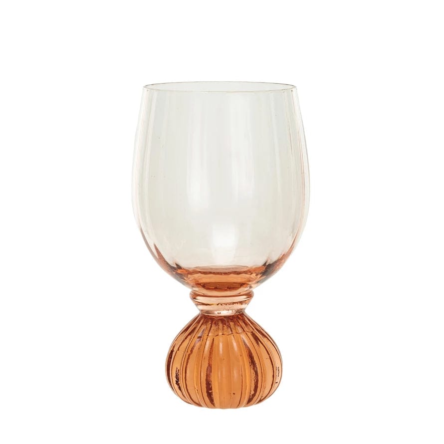 Creative Coop Glass 14 oz. Ribbed Footed Wine Glass, Pink