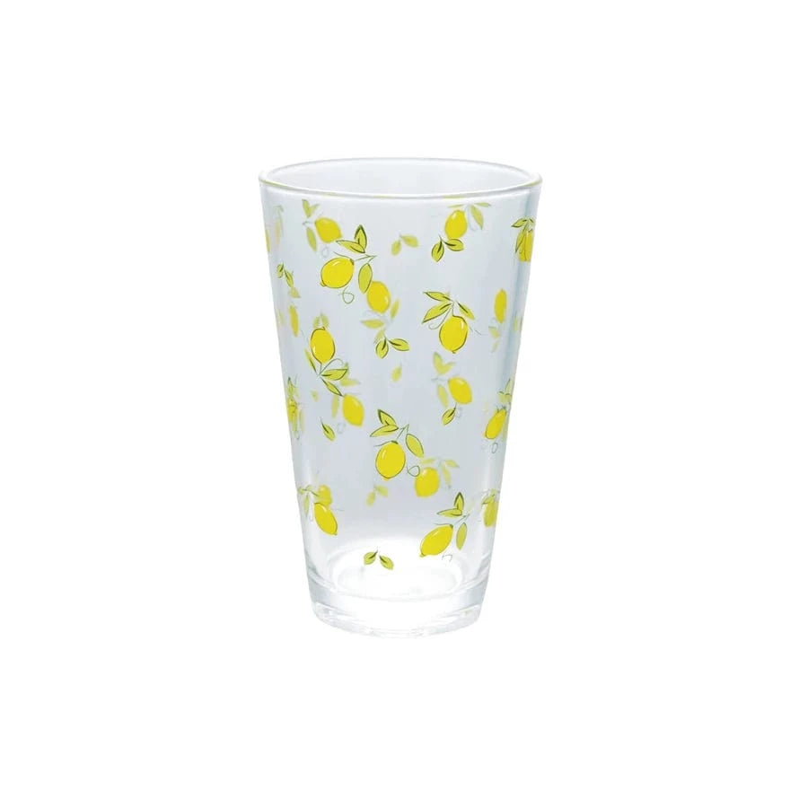 Creative Coop Glass 16 oz. Drinking Glass with Lemon Decal, Yellow & Green