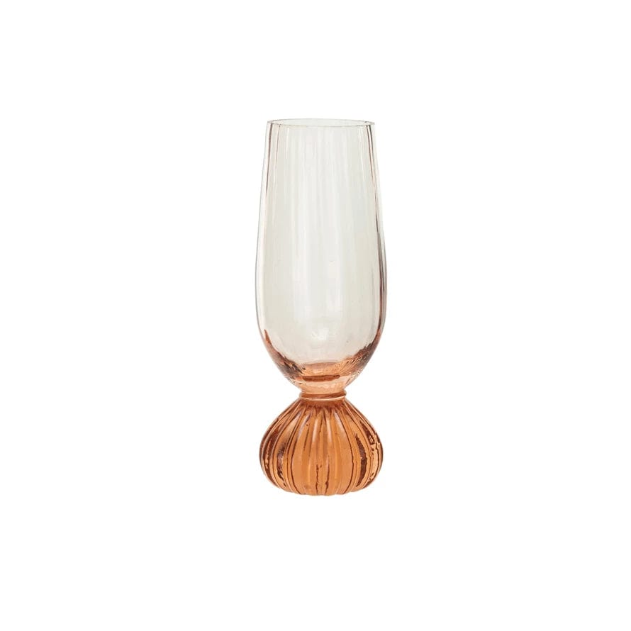 Creative Coop Glass 8 oz. Ribbed Footed Champagne Glass, Pink