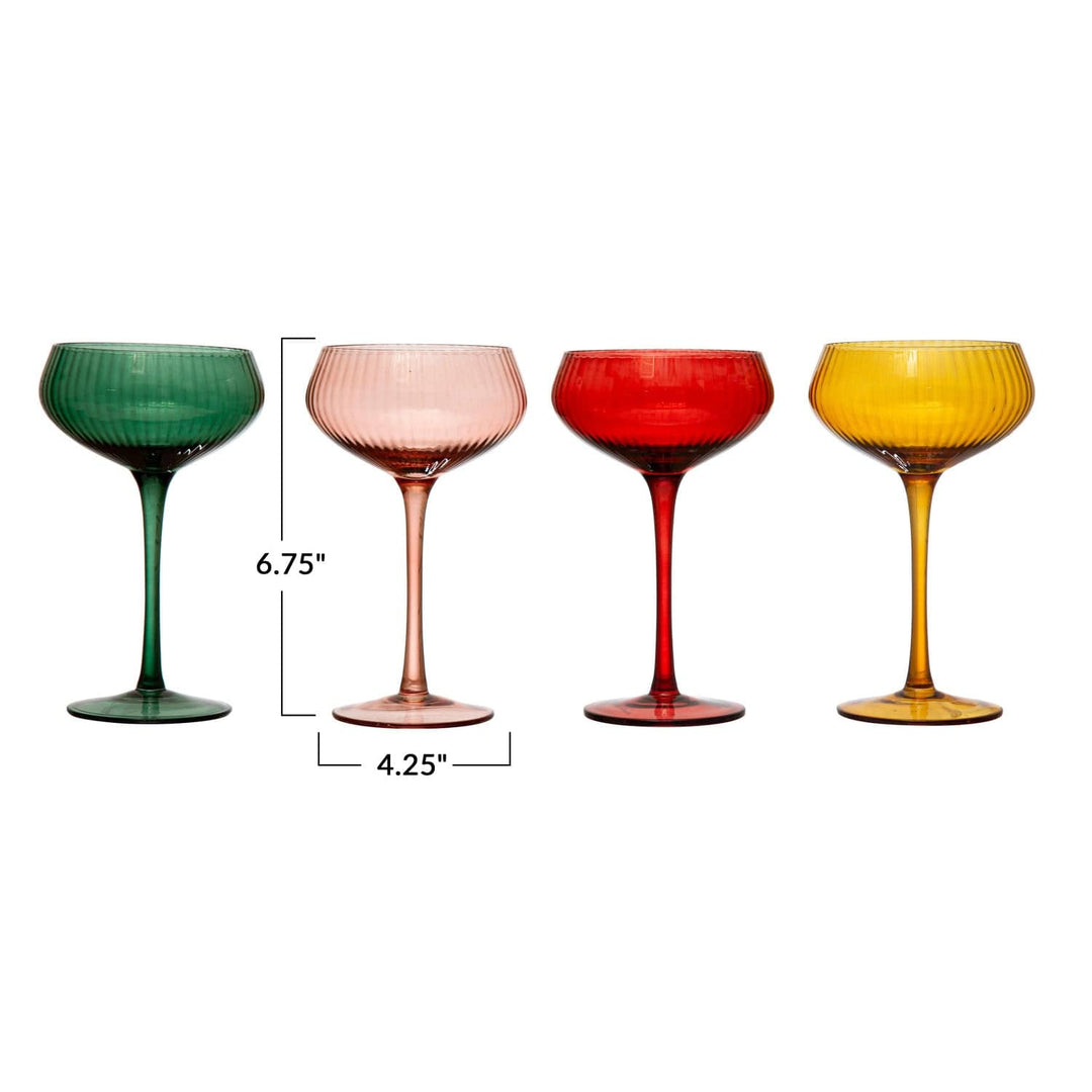 Creative Coop Glass 8 oz. Stemmed Champagne/Coupe Glass Individual | 4 Colors