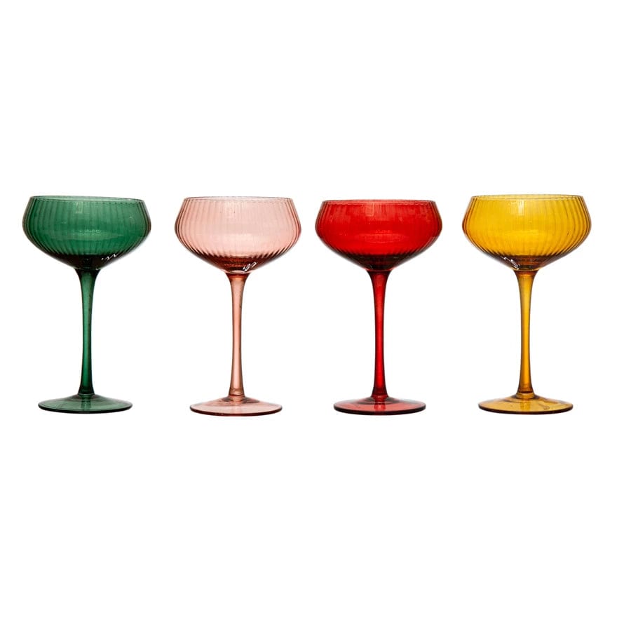 Creative Coop Glass 8 oz. Stemmed Champagne/Coupe Glass Individual | 4 Colors