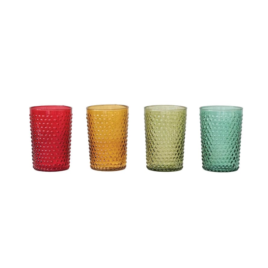Creative Coop Glass Colored Hobnail Drinking Glass | 4 Styles