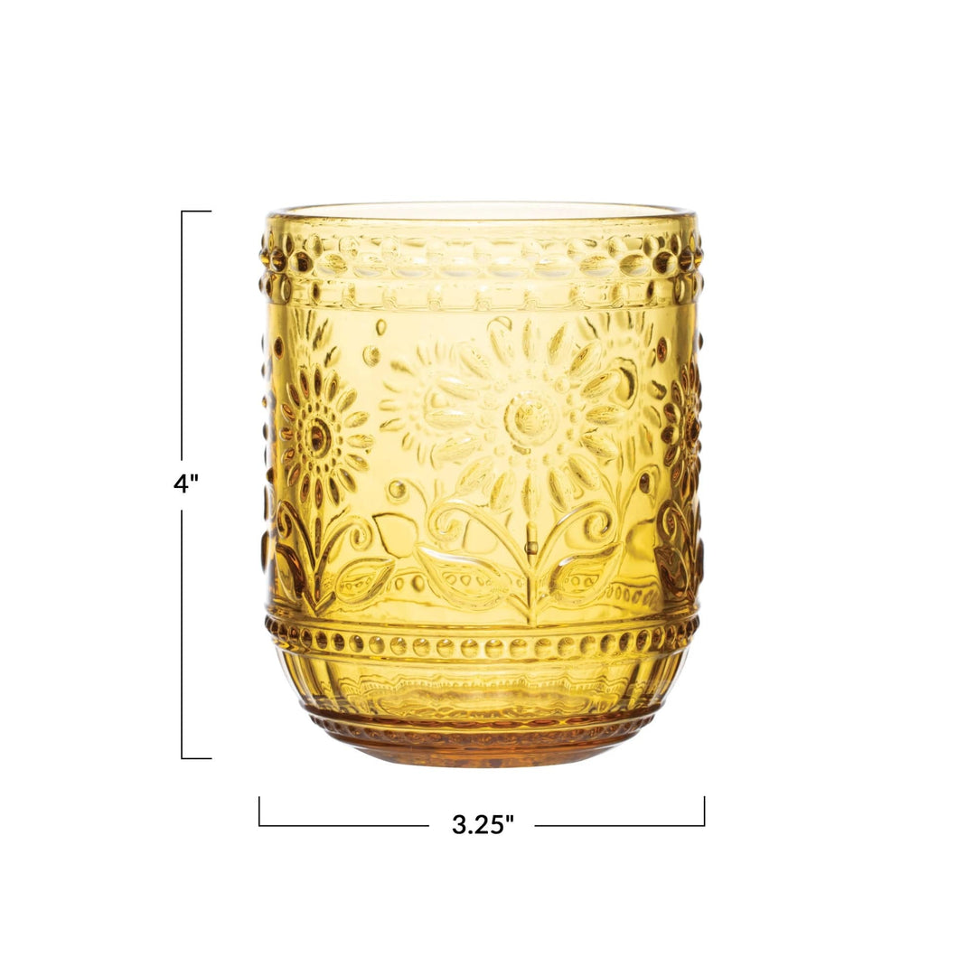 Creative Coop Glass Embossed Drinking Glass, Amber