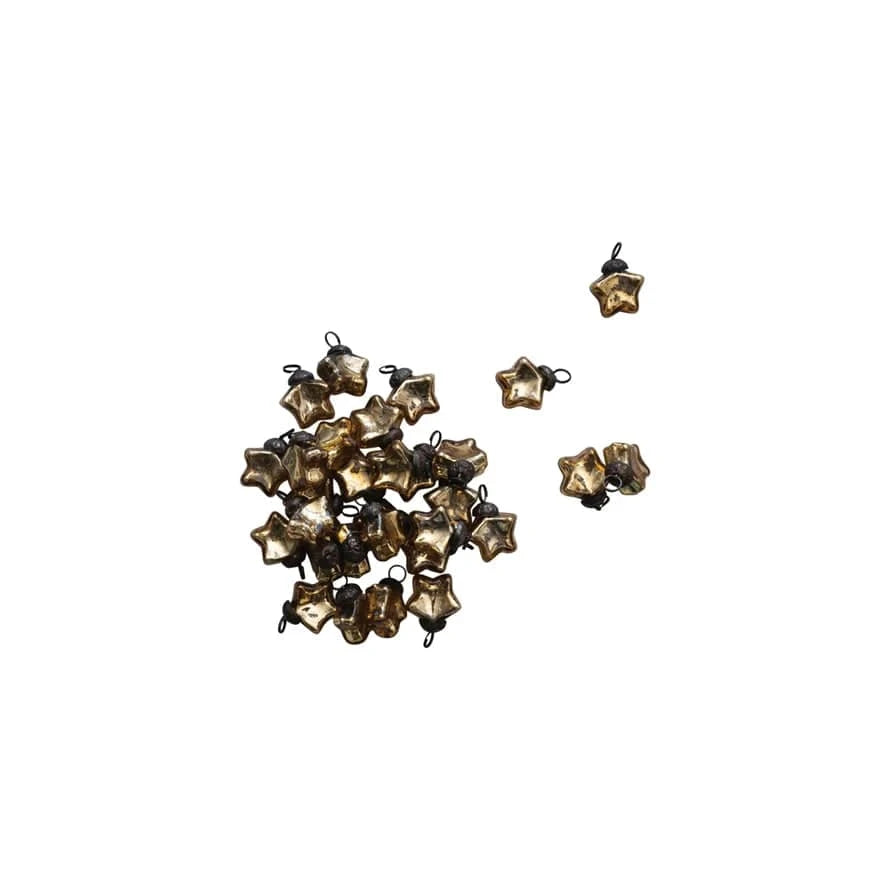 Creative Coop Holiday 1"H Glass Star Ornaments in Kraft Box, Gold Finish, Set of 30