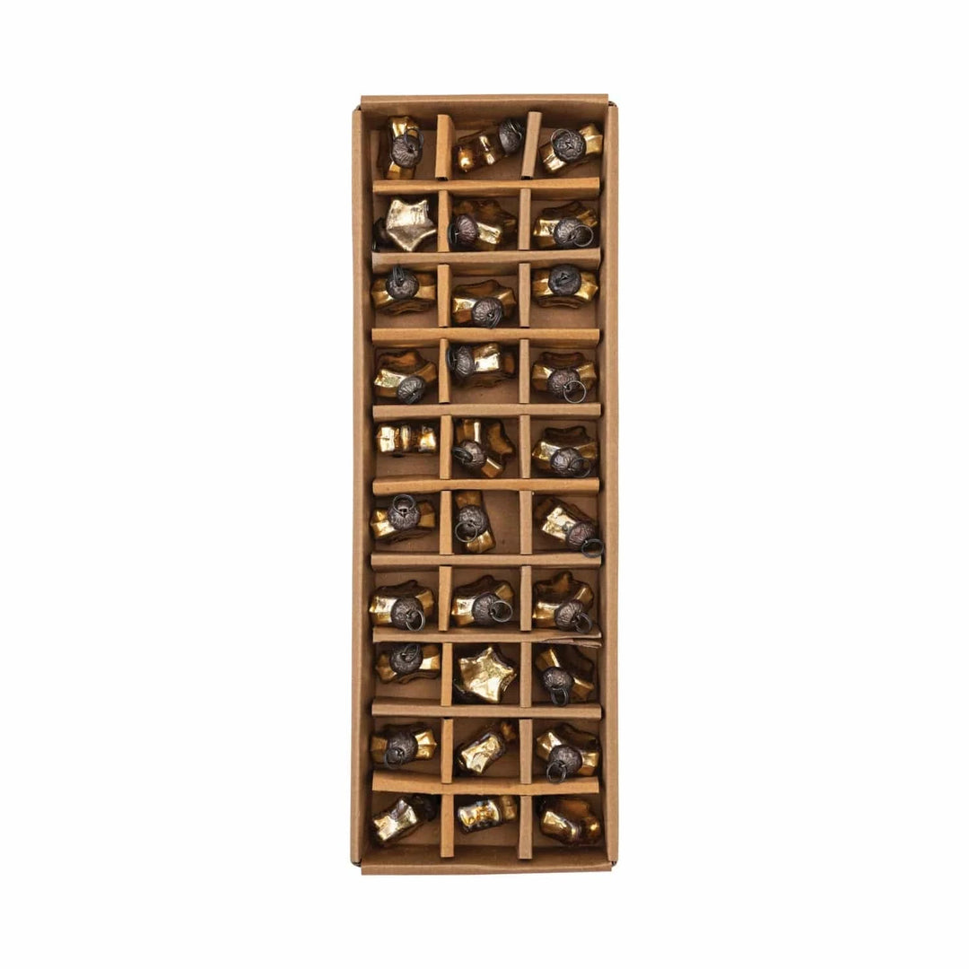 Creative Coop Holiday 1"H Glass Star Ornaments in Kraft Box, Gold Finish, Set of 30