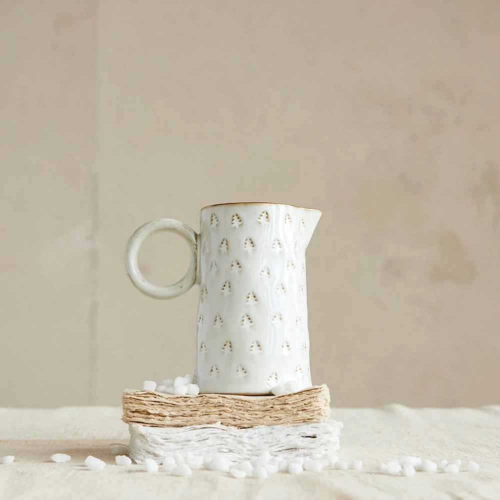 Creative Coop Holiday 10 oz. Debossed Stoneware Pitcher