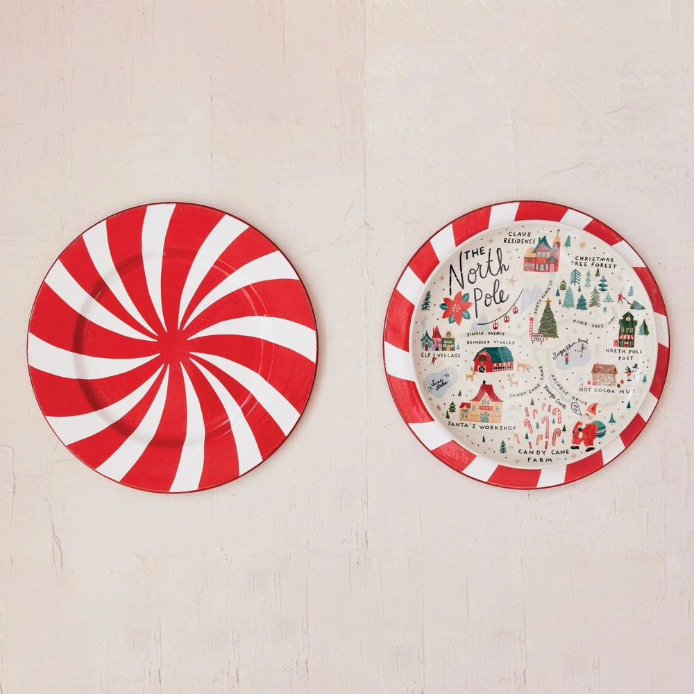 Creative Coop Holiday 11" Round Stoneware Plate with North Pole Scene