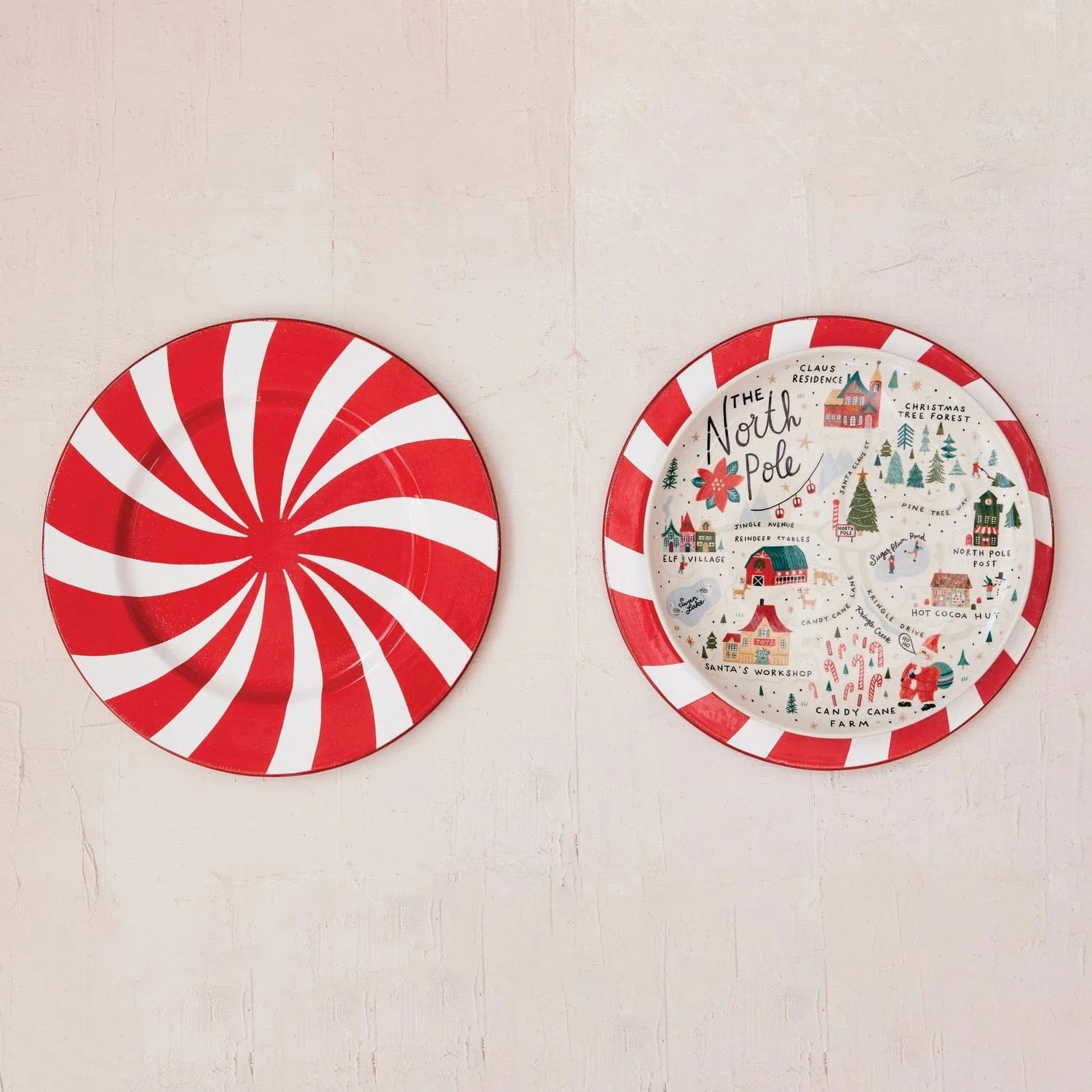 Creative Coop Holiday 11" Round Stoneware Plate with North Pole Scene