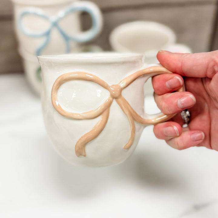 Creative Coop Holiday 18oz Stoneware Mug with Bow Handle