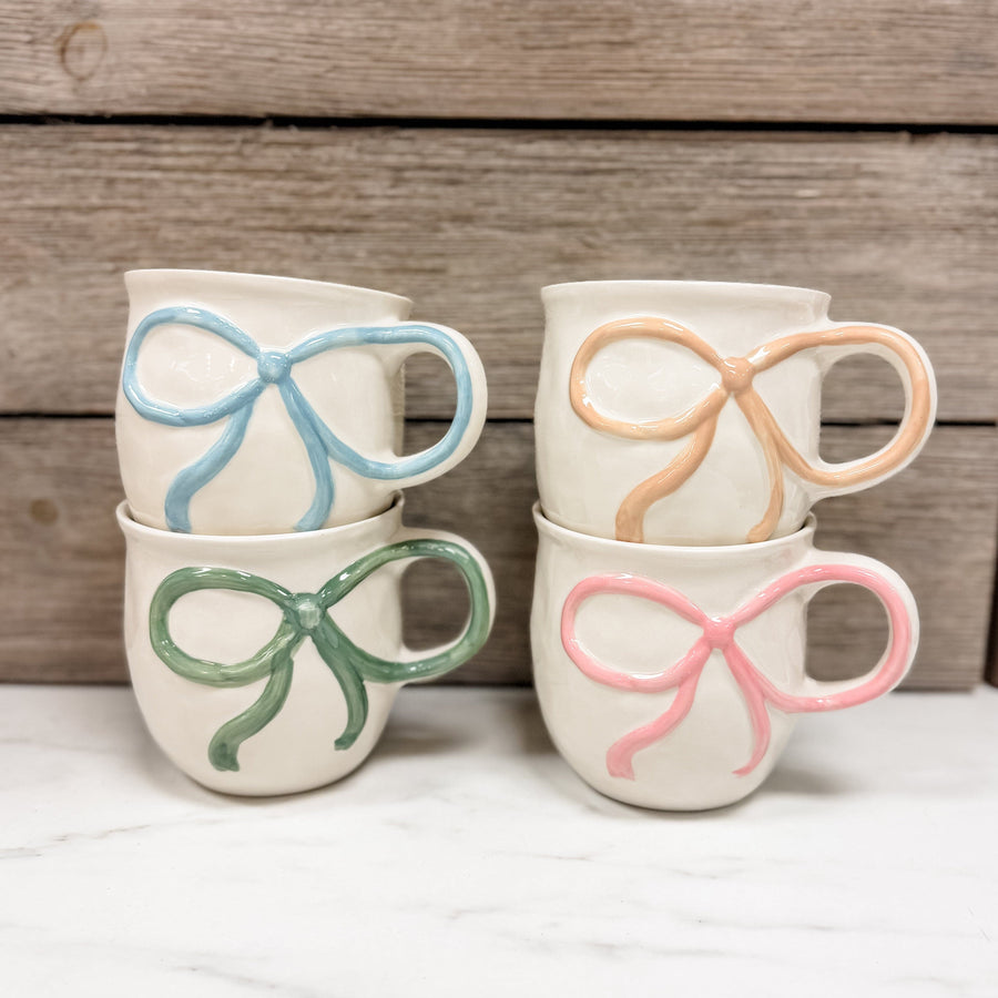 Creative Coop Holiday 18oz Stoneware Mug with Bow Handle