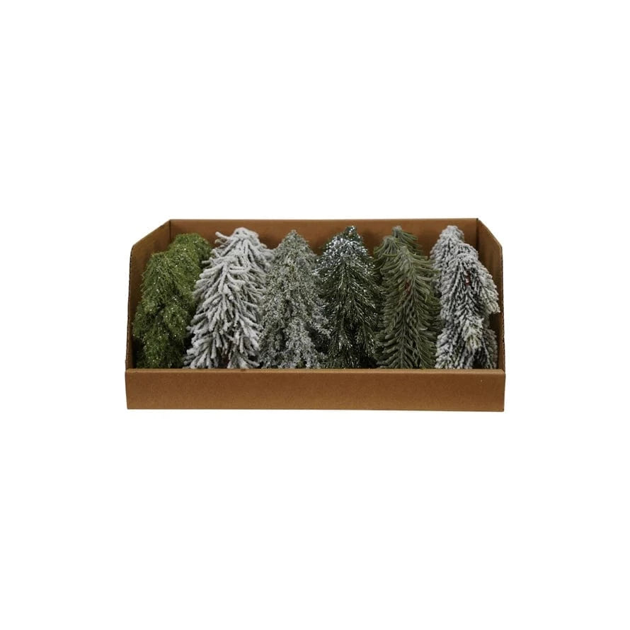 Creative Coop Holiday 2" Round Faux Evergreen Tree with Natural Wood Slice Bases