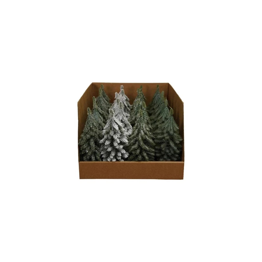 Creative Coop Holiday 3" Round Faux Evergreen Tree with Natural Wood Slice Bases