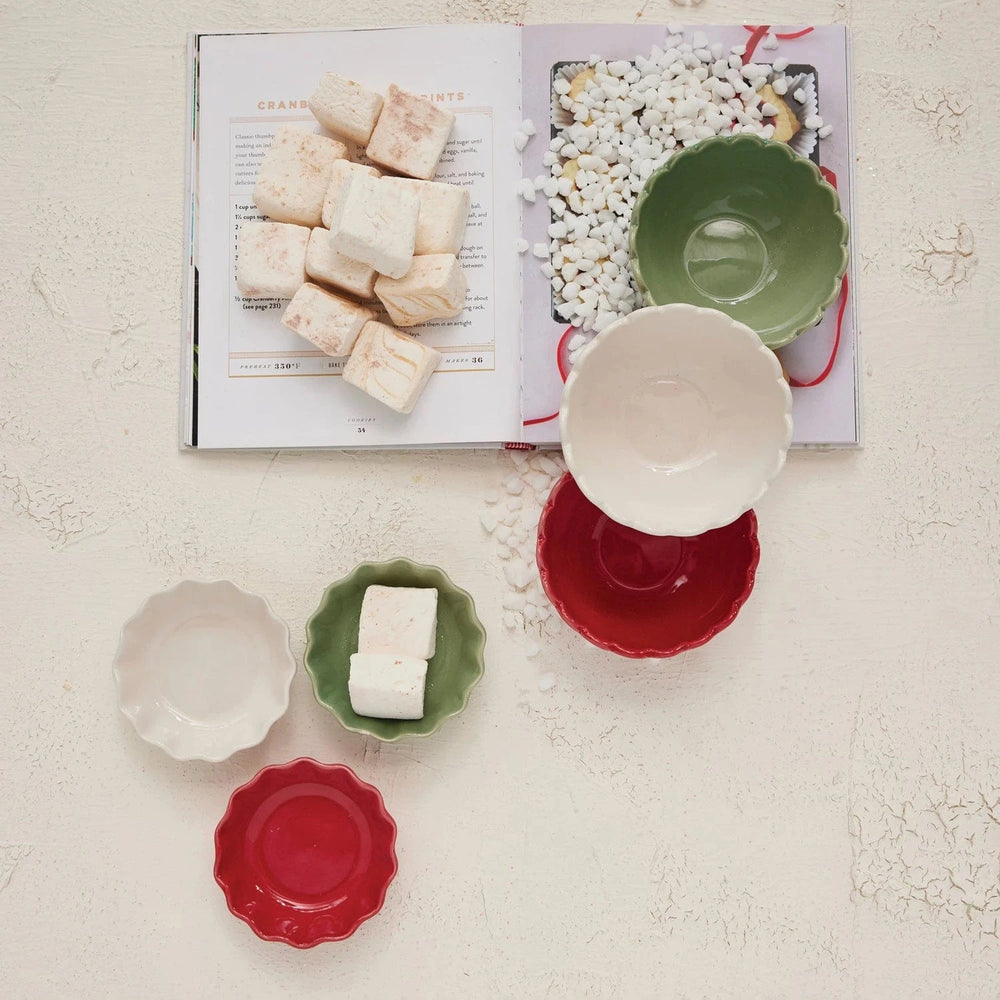 Creative Coop Holiday 4" Round Stoneware Scalloped Bowl