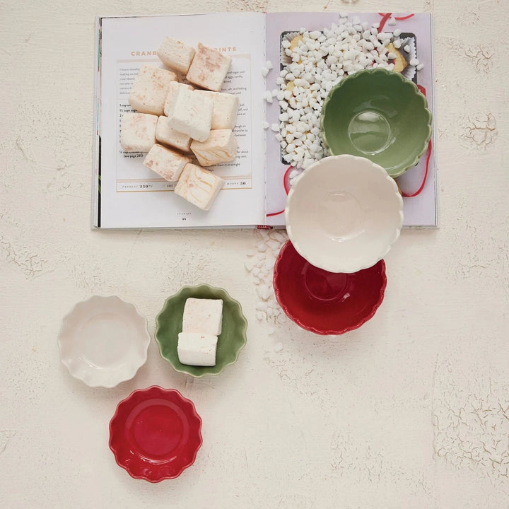 Creative Coop Holiday 4" Round Stoneware Scalloped Bowl