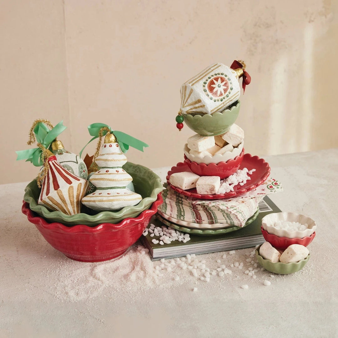 Creative Coop Holiday 4" Round Stoneware Scalloped Bowl