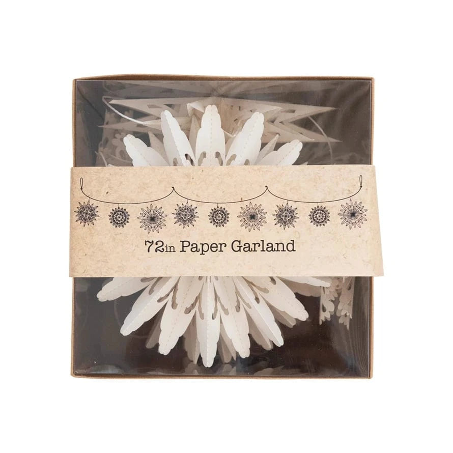 Creative Coop Holiday 72"L Snowflake Garland in Kraft Box, White