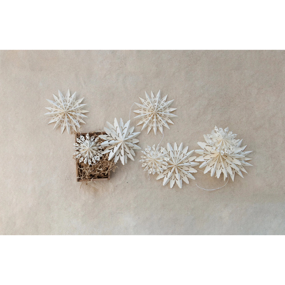 Creative Coop Holiday 72"L Snowflake Garland in Kraft Box, White