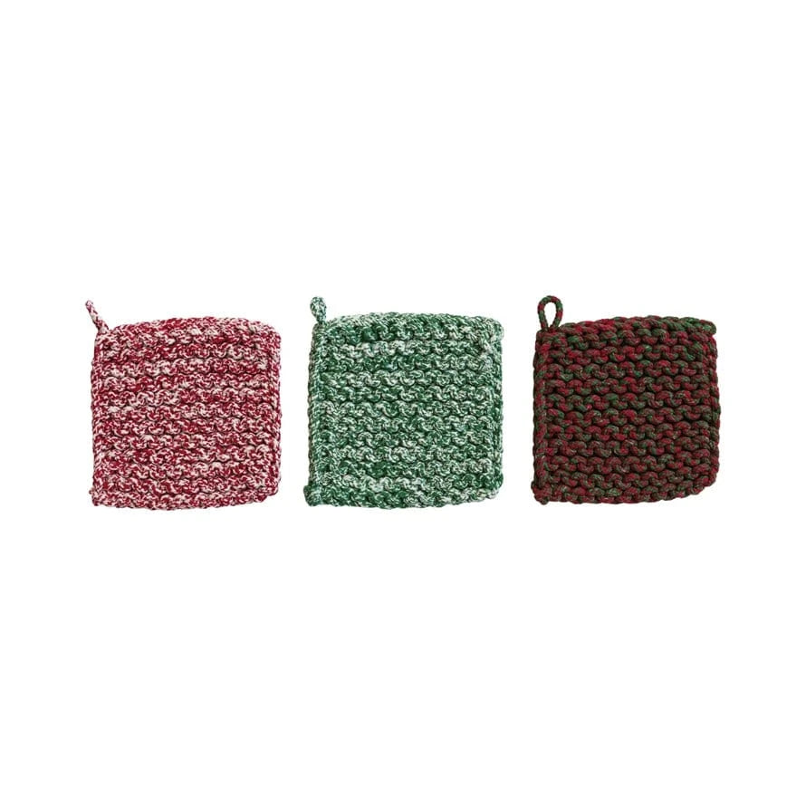 Creative Coop Holiday 8" Square Melange Cotton Crocheted Pot Holder