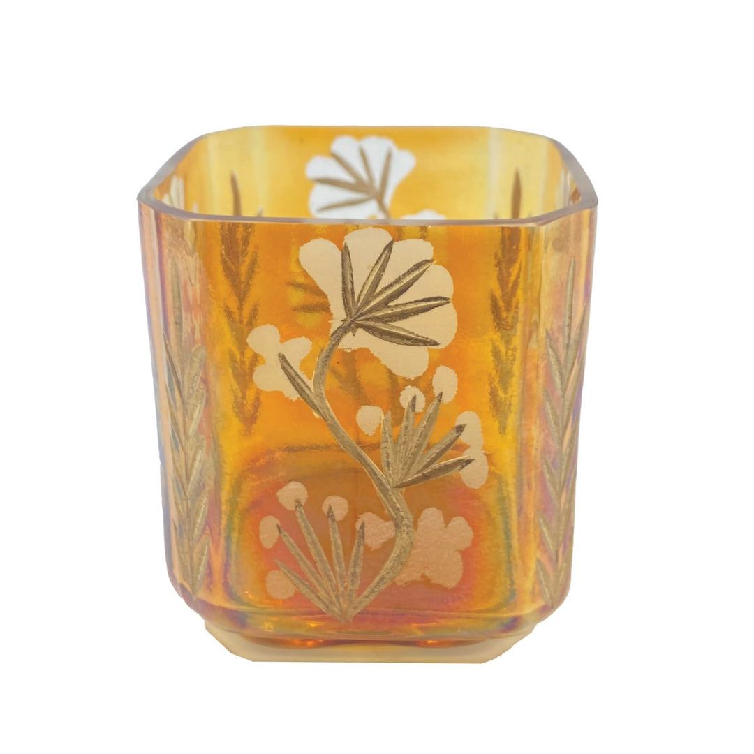 Creative Coop Holiday Amber Etched Glass Mosaic Votive Holder