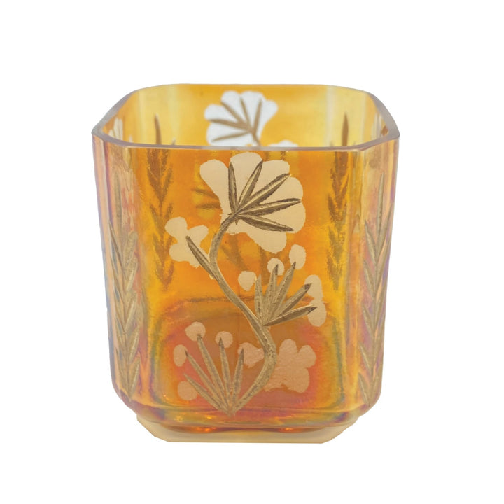 Creative Coop Holiday Amber Etched Glass Mosaic Votive Holder