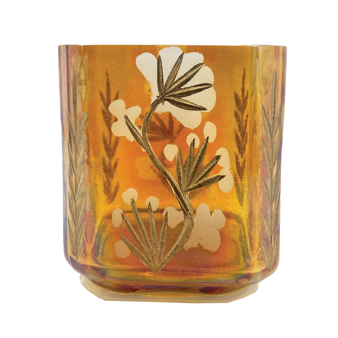 Creative Coop Holiday Amber Etched Glass Mosaic Votive Holder