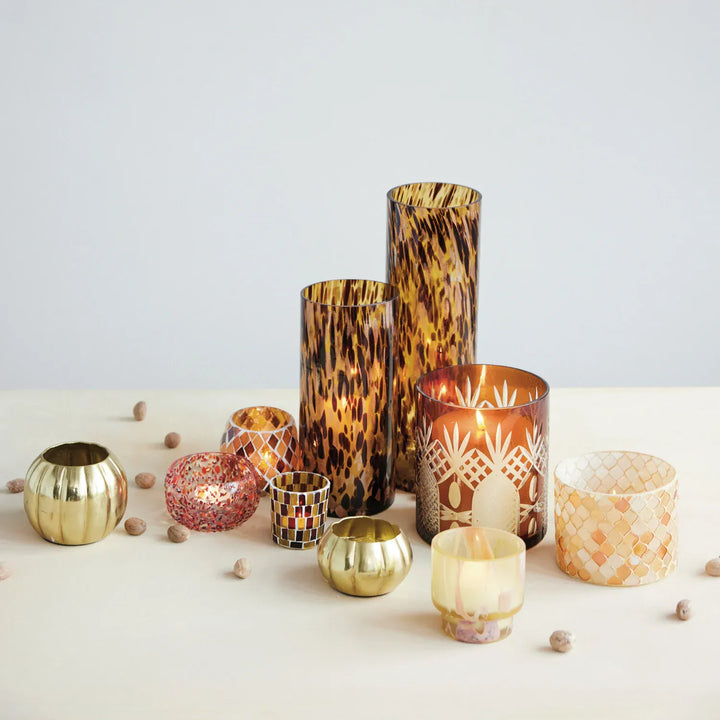 Creative Coop Holiday Amber Glass Mosaic Votive Holder