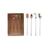 Creative Coop Holiday Appetizer Picks with Hand-Blown Glass Icons, Boxed Set of 4