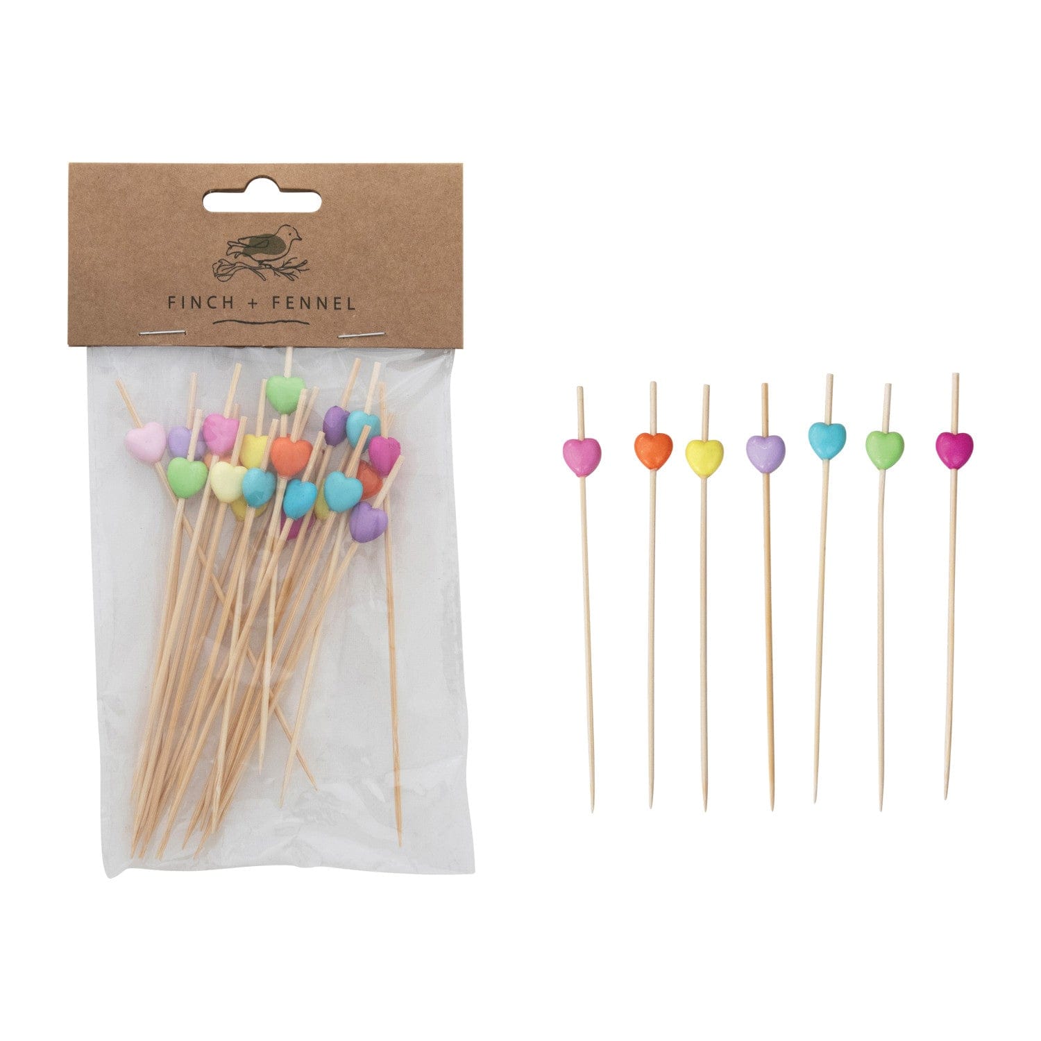 Creative Coop Holiday Bamboo Single Use Skewers with Heart Shaped Handles