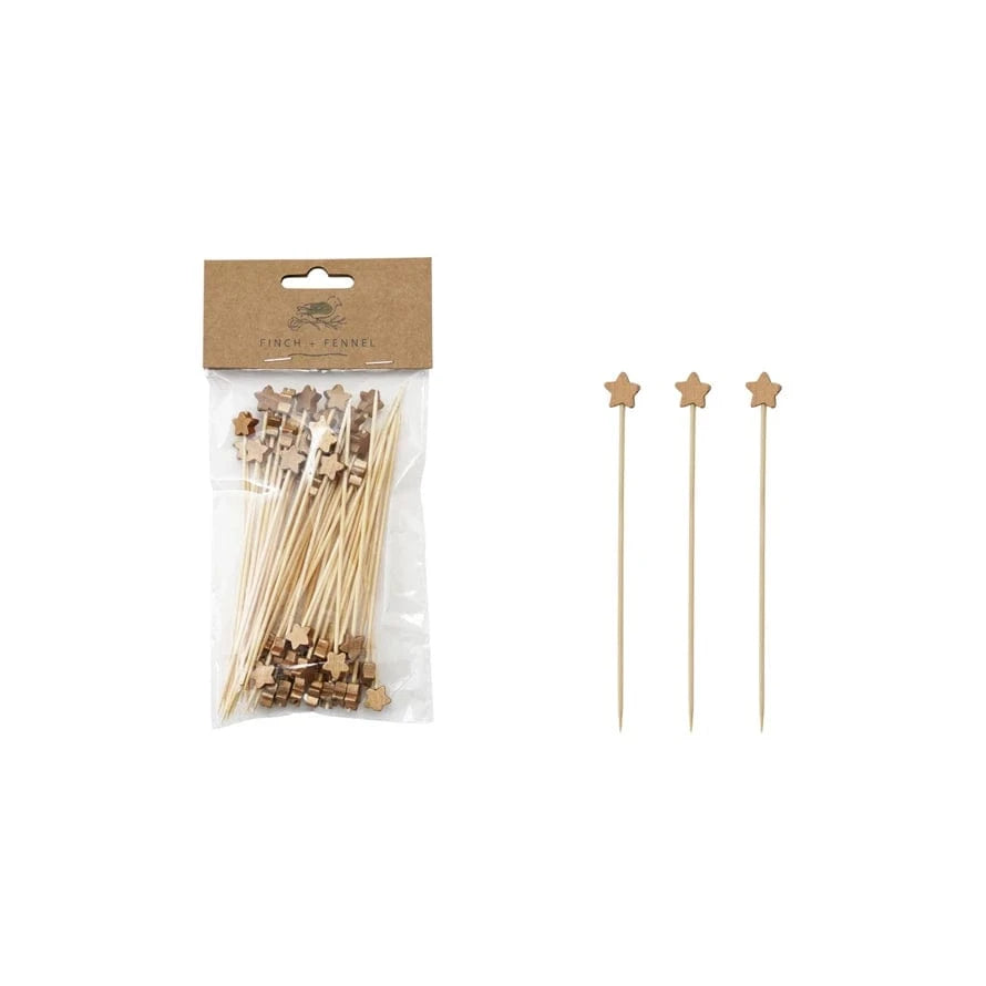 Creative Coop Holiday Bamboo Single Use Skewers with Star Shaped Handles