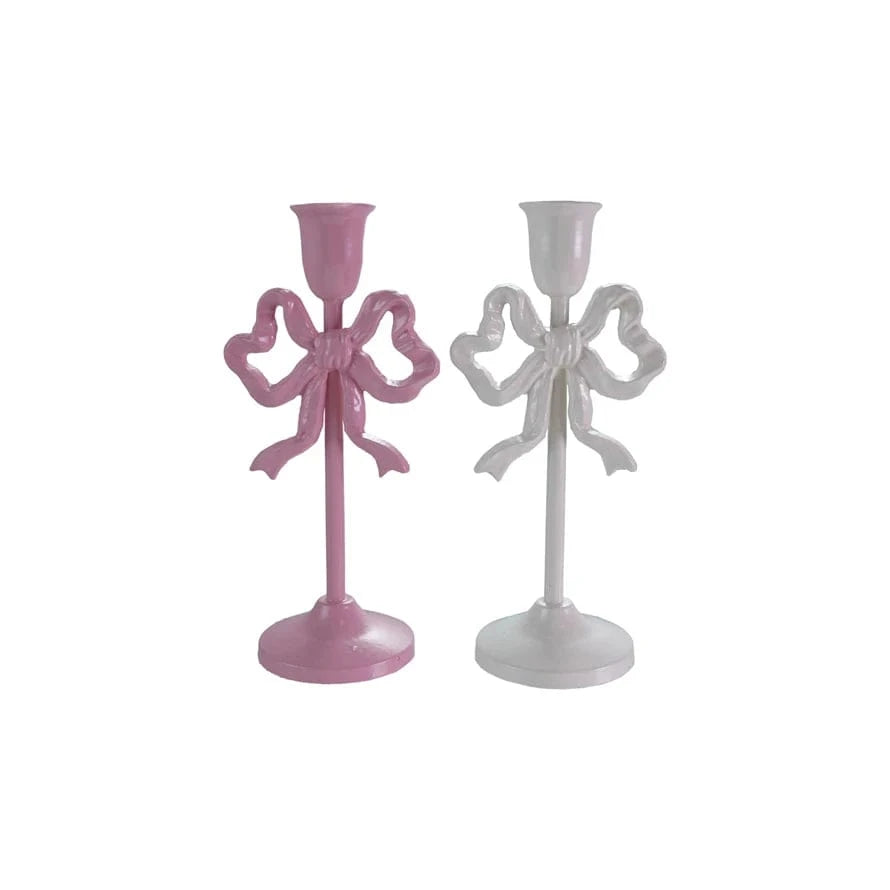 Creative Coop Holiday Cast Iron Bow Taper Holder, Large