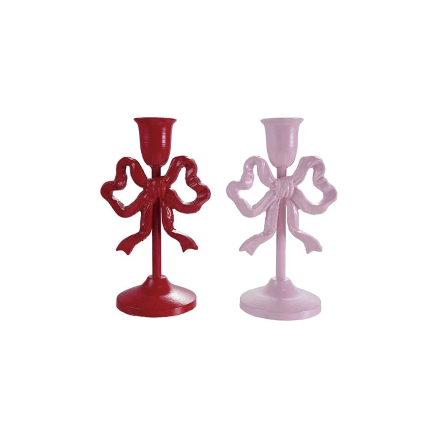Creative Coop Holiday Cast Iron Bow Taper Holder, Small